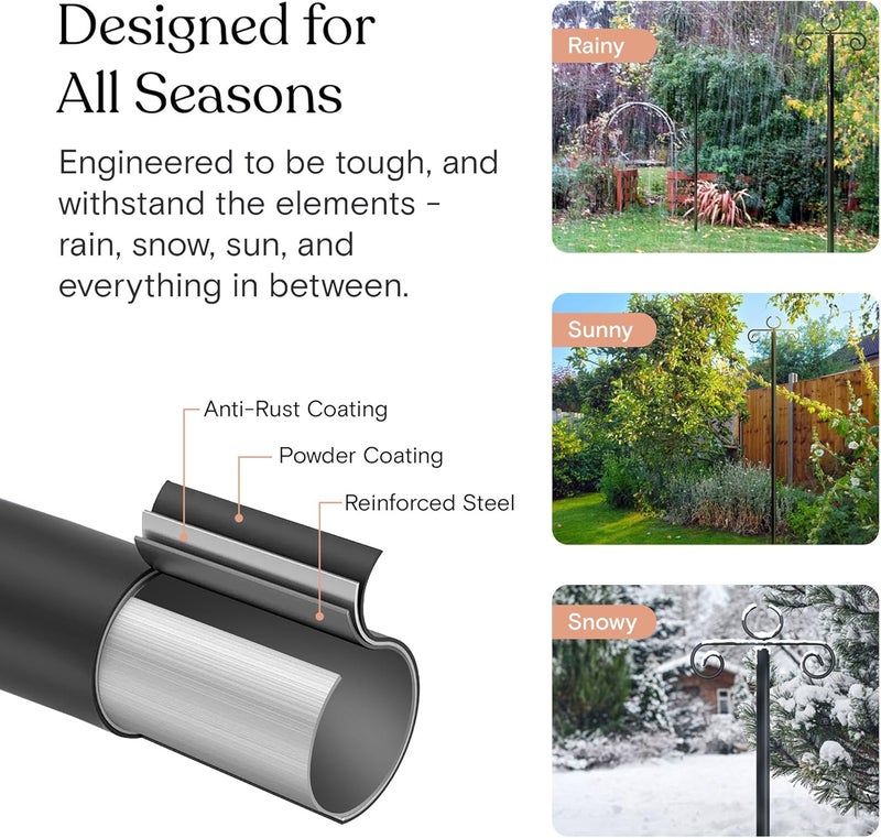 brightech 2-Pack 10FT String Light Poles for Outdoor Use, Heavy Duty Metal Poles with Fork Base for Hanging Patio Lights, Adjustable for Garden, Backyard, Porch, or Fence Lighting Decor - Image 5